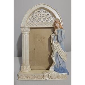 Vintage religious photo frame Virgin Mary Picture Frame Arch Prayer Blue Ivory
